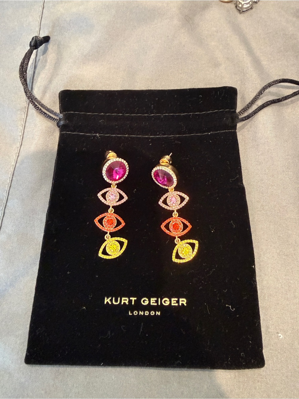 NWOT Kurt Geiger Multicolor Evil Eye Drop Earrings - Pink, Red, Yellow